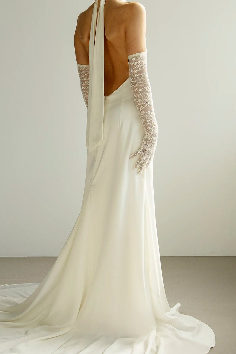wedding dress long gloves Strapless A-Line Minimalist With HAREM's Brides Elevate your bridal look with our stunning satin A Lace Extra Long Ivory -