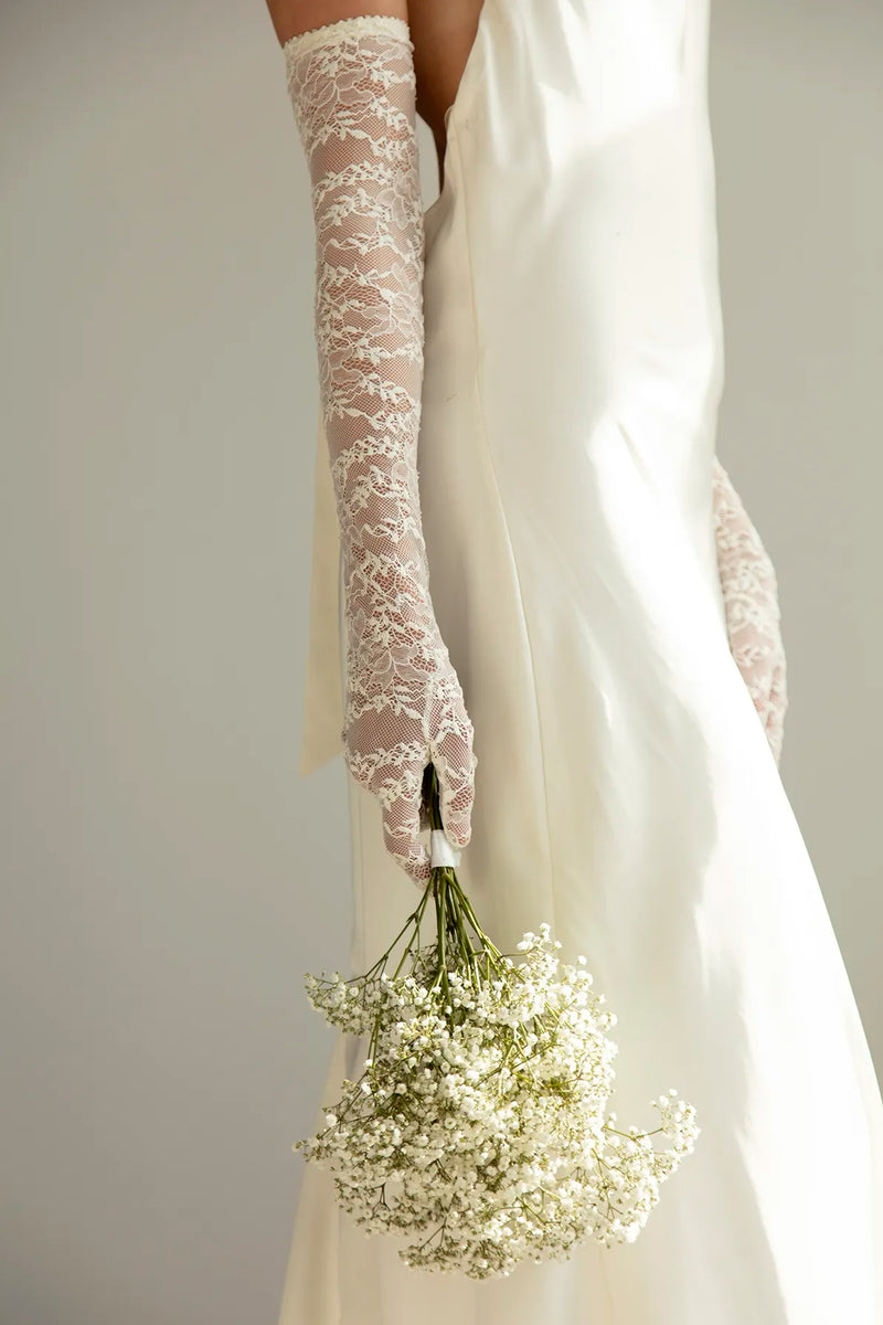 Long ivory wedding gloves hotsell