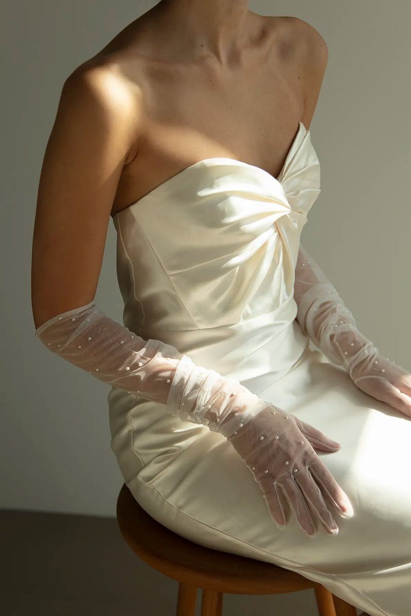 Tulle Pearls Extra Long White