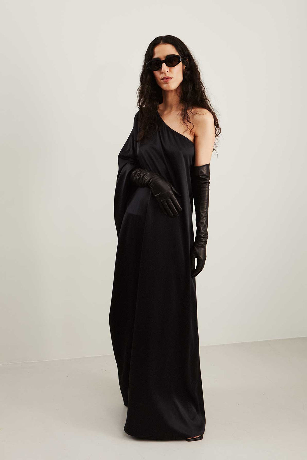 long dress gloves black Handsome Stockholm monochrome 57733 - Sherri Hill like touch with high Color:Montana